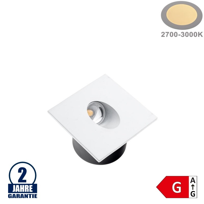 3W LED Treppenleuchte Einbau Quadratisch Weiß Warmweiß