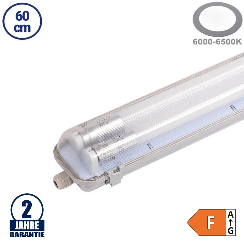 18W LED Feuchtraum/-Wannenleuchte inkl. Röhren SET 60cm zweiflammig IP65 Kaltweiß