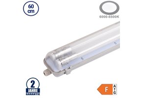 18W LED Feuchtraum/-Wannenleuchte inkl. Röhren SET 60cm zweiflammig IP65 Kaltweiß
