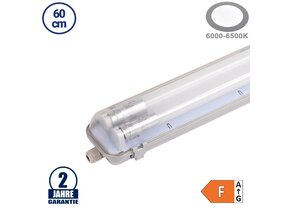 18W LED Feuchtraum/-Wannenleuchte inkl. Röhren SET 60cm zweiflammig IP65 Kaltweiß