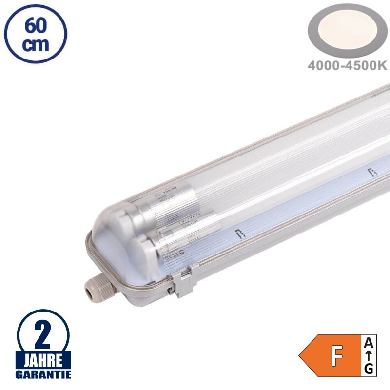 18W LED Feuchtraum/-Wannenleuchte inkl. Röhren SET 60cm zweiflammig IP65 Neutralweiß