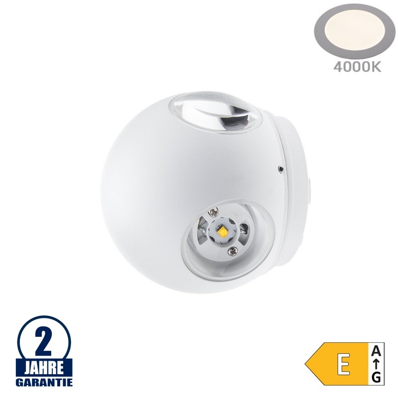 4W LED Wandleuchte Kugel Up and Down, Left and Right Weiß IP54 Neutralweiß