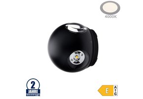4W LED Wandleuchte Kugel Up and Down, Left and Right Schwarz IP54 Neutralweiß
