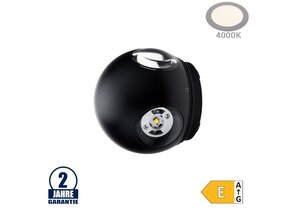 4W LED Wandleuchte Kugel Up and Down, Left and Right Schwarz IP54 Neutralweiß