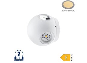 4W LED Wandleuchte Kugel Up and Down, Left and Right Weiß IP54 Warmweiß