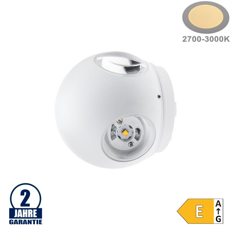 4W LED Wandleuchte Kugel Up and Down, Left and Right Weiß IP54 Warmweiß