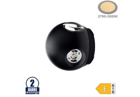 4W LED Wandleuchte Kugel Up and Down, Left and Right Schwarz IP54 Warmweiß