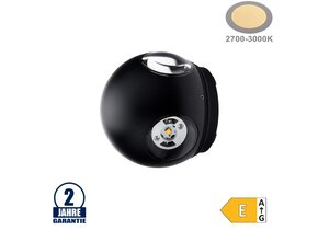 4W LED Wandleuchte Kugel Up and Down, Left and Right Schwarz IP54 Warmweiß