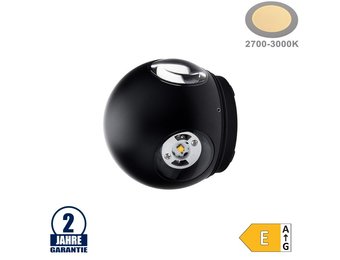 4W LED Wandleuchte Kugel Up and Down, Left and Right Schwarz IP54 Warmweiß