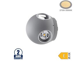4W LED Wandleuchte Kugel Up and Down, Left and Right Grau IP54 Warmweiß