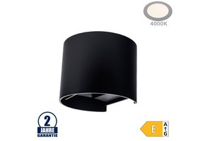 6W LED Wandleuchte Rund Up and Down Schwarz IP54 Neutralweiß