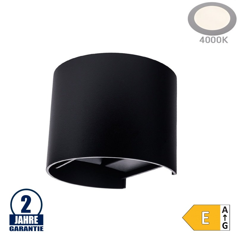 6W LED Wandleuchte Rund Up and Down Schwarz IP54 Neutralweiß