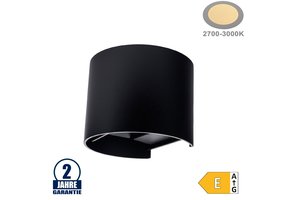 6W LED Wandleuchte Rund Up and Down Schwarz IP54 Warmweiß