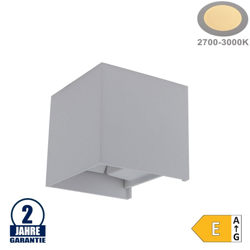6W LED Wandleuchte Würfel Up and Down Grau IP54 Warmweiß