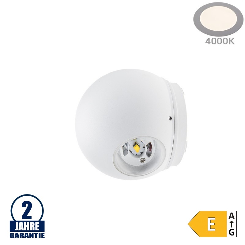 6W LED Wandleuchte Kugel Up and Down Weiß IP54 Neutralweiß