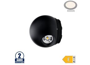 6W LED Wandleuchte Kugel Up and Down Schwarz IP54 Neutralweiß
