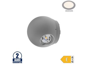 6W LED Wandleuchte Kugel Up and Down Grau IP54 Neutralweiß