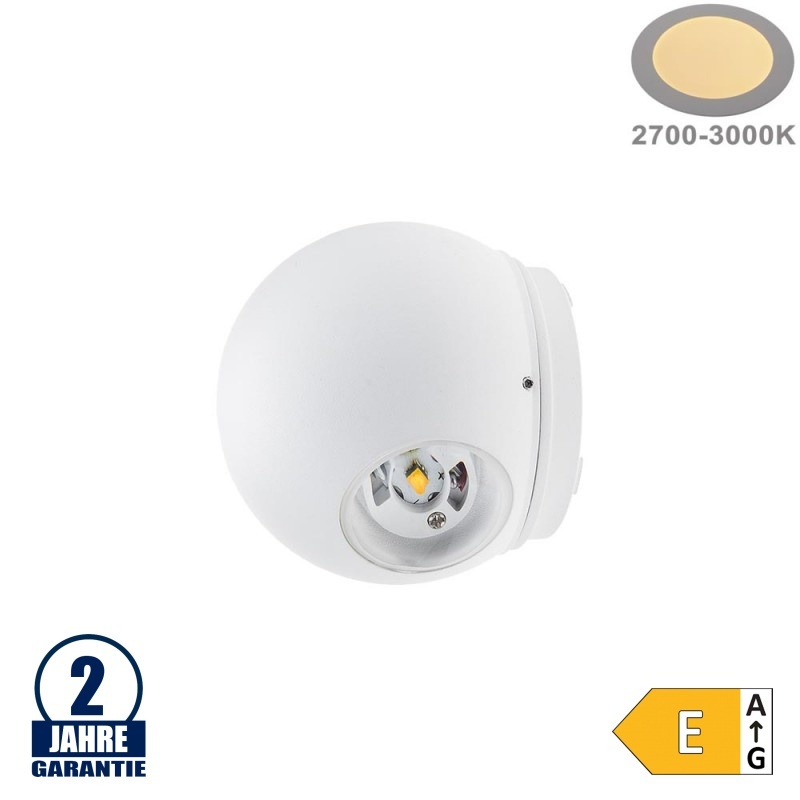 6W LED Wandleuchte Kugel Up and Down Weiß IP54 Warmweiß