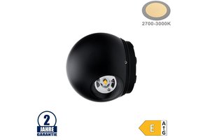 6W LED Wandleuchte Kugel Up and Down Schwarz IP54 Warmweiß