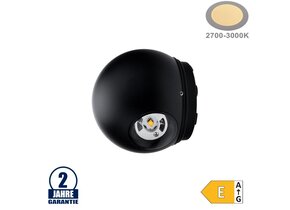 6W LED Wandleuchte Kugel Up and Down Schwarz IP54 Warmweiß