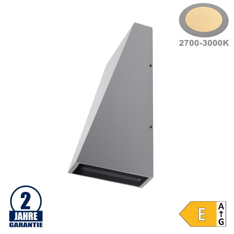 6W LED Wandleuchte Trapez Up and Down Grau IP54 Warmweiß