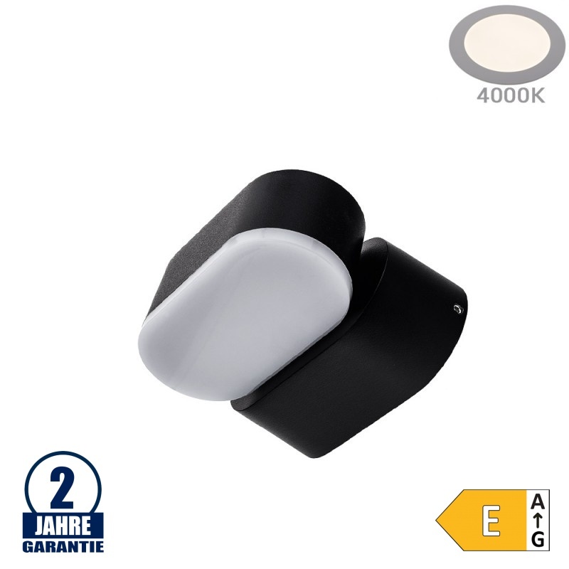 6W LED Wandleuchte Schwenkbar 1-fach Schwarz IP54 Neutralweiß