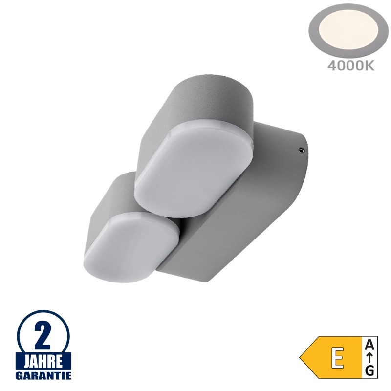 12W LED Wandleuchte Schwenkbar 2-fach Grau IP54 Neutralweiß