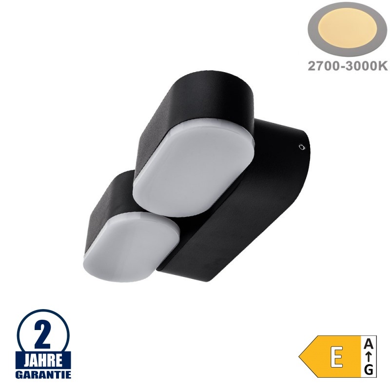 12W LED Wandleuchte Schwenkbar 2-fach Schwarz IP54 Warmweiß