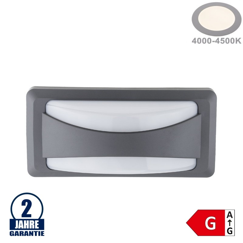 12W LED Wandleuchte Rechteck Grau IP65 Neutralweiß