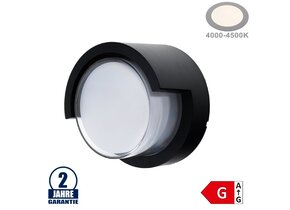 15W LED Wandleuchte Rund "Down" Schwarz IP65 Neutralweiß