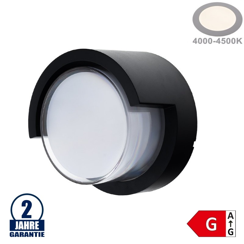 15W LED Wandleuchte Rund "Down" Schwarz IP65 Neutralweiß