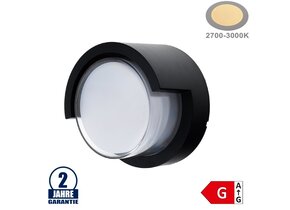 15W LED Wandleuchte Rund "Down" Schwarz IP65 Warmweiß