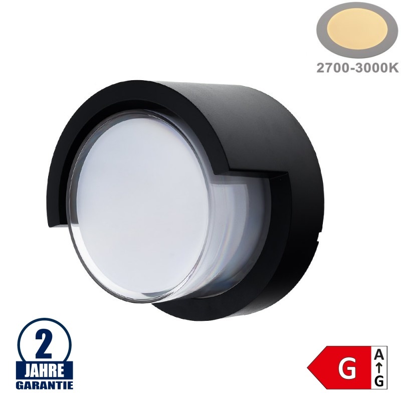 15W LED Wandleuchte Rund "Down" Schwarz IP65 Warmweiß
