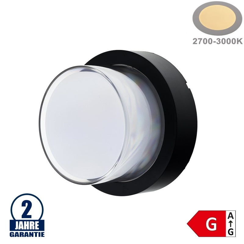 15W LED Wandleuchte Rund Schwarz IP65 Warmweiß
