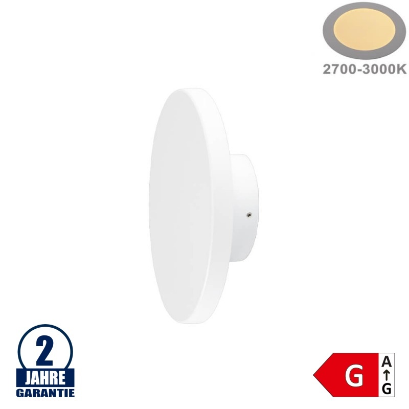 12W LED Wandleuchte Rund Weiß Aluminium IP65 Warmweiß