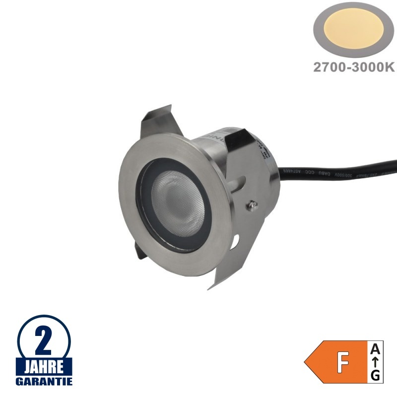 1,3W LED Bodenleuchte Inox 24V IP68 Warmweiß