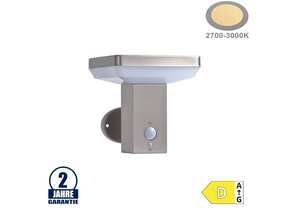 4,4W LED Solar Wandleuchte mit PIR Sensor Eckig INOX Warmweiß IP44