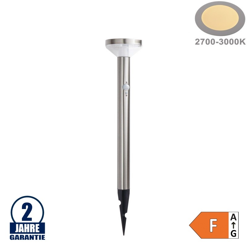 2W LED Solar Gehwegleuchte mit PIR Sensor und Erdspieß INOX Warmweiß IP44