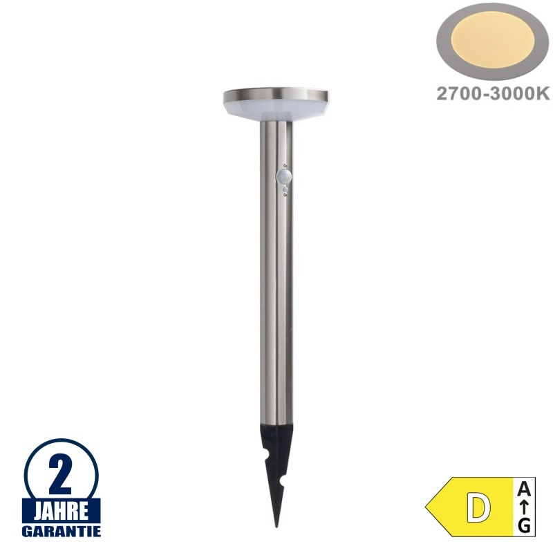 4,4W LED Solar Gehwegleuchte mit PIR Sensor und Erdspieß INOX Warmweiß IP44