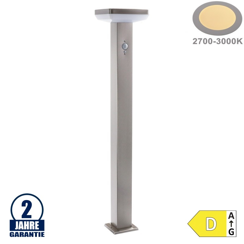 4,4W LED Solar Gehwegleuchte mit PIR Sensor Eckig INOX Warmweiß IP44