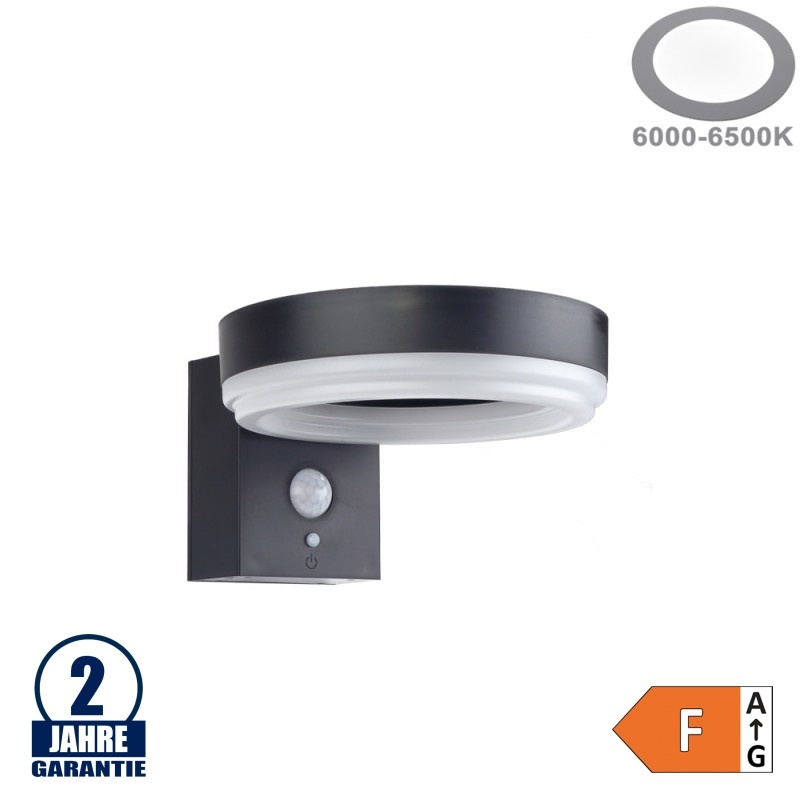 6W LED Solar Wandleuchte mit PIR Sensor Schwarz Kaltweiß IP44