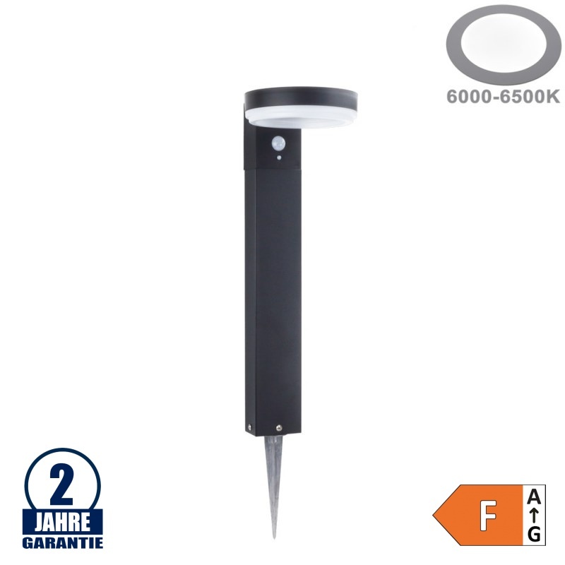 6W LED Solar Gehwegleuchte mit PIR Sensor 50cm Schwarz Kaltweiß IP44