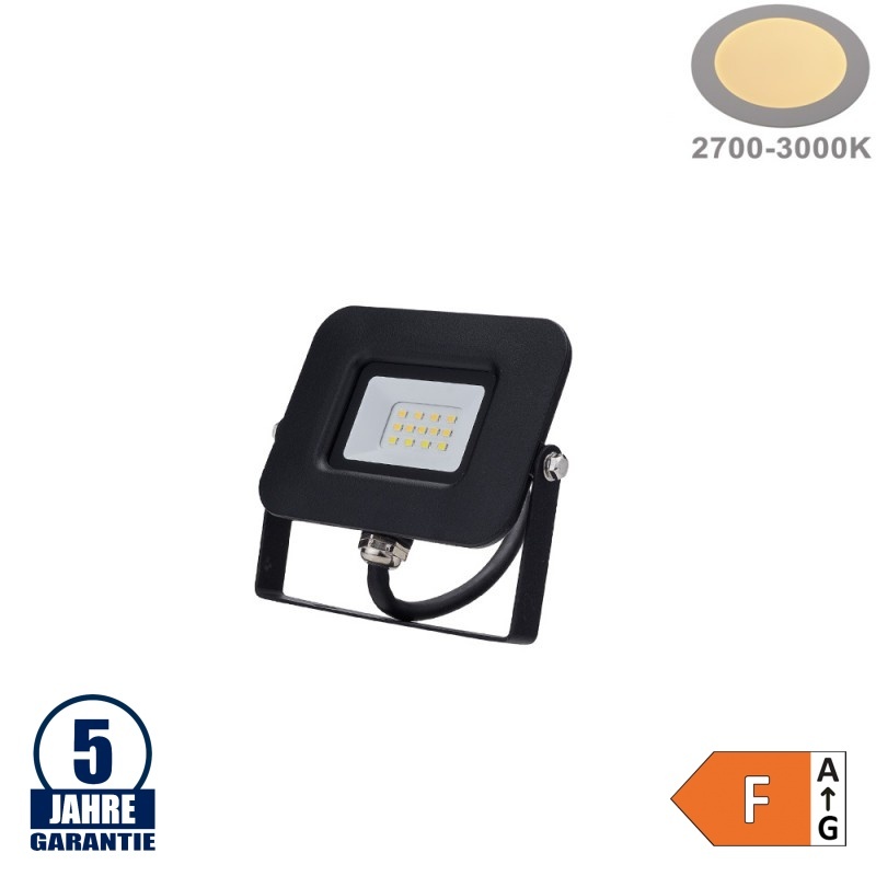 10W LED SMD Fluter Professional mit 70cm Kabel Schwarz Warmweiß