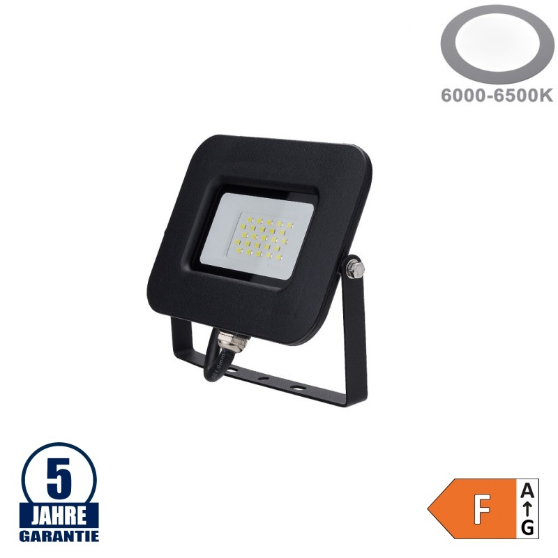 20W LED SMD Fluter Professional mit 70cm Kabel Schwarz Kaltweiß