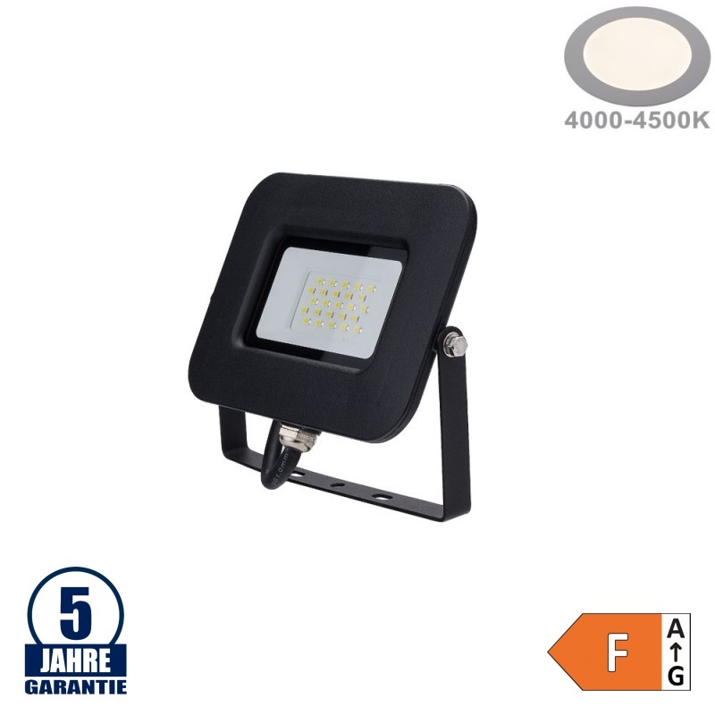 20W LED SMD Fluter Professional mit 70cm Kabel Schwarz Neutralweiß