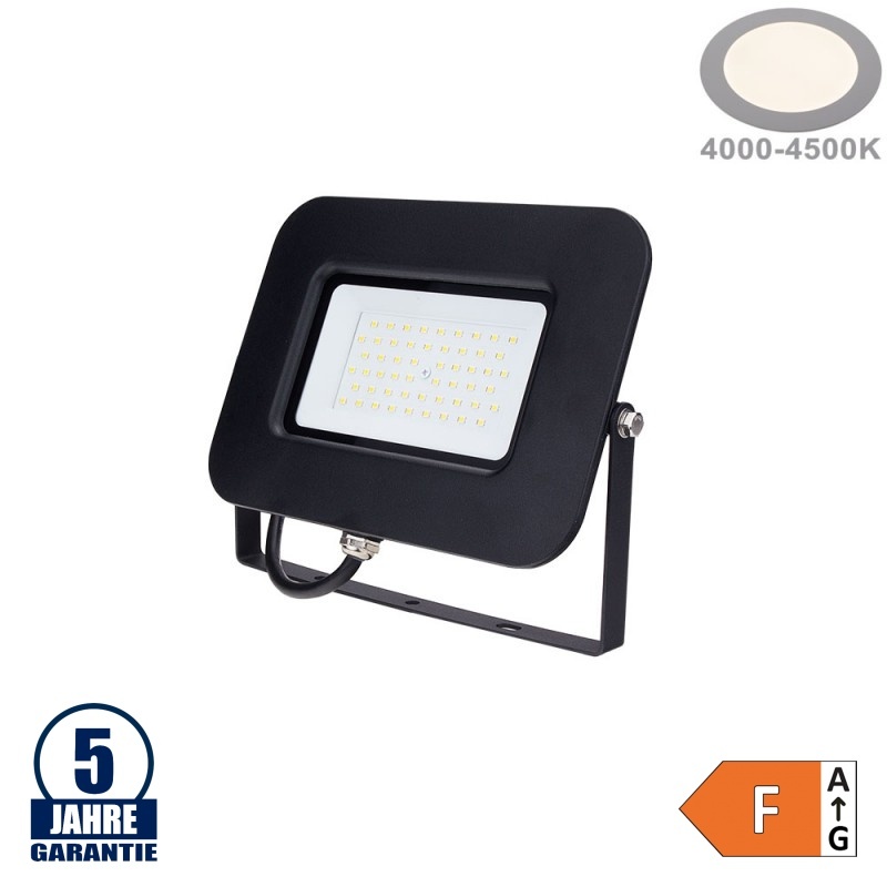 50W LED SMD Fluter Professional mit 70cm Kabel Schwarz Neutralweiß