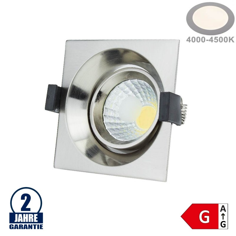 8W LED COB Einbauleuchte Quadratisch Schwenkbar Neutralweiß Inox