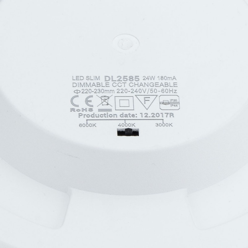 24W LED Einbauleuchte Slim Rund CCT Farbwechsel Dimmbar IP44
