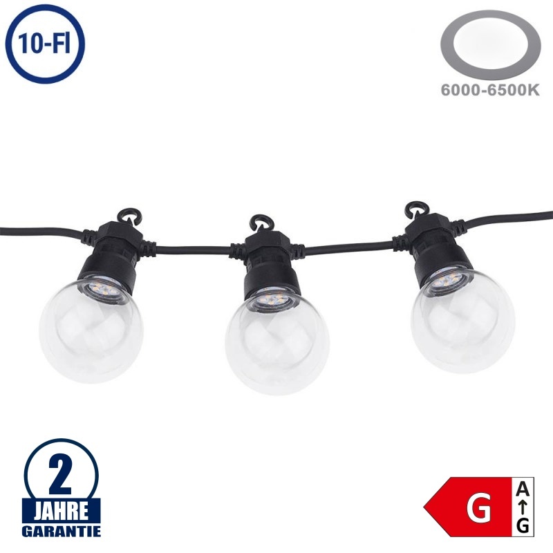 Lichterkette Schwarz inkl. Birnen Kaltweiß 10Stk. 8 Meter IP65