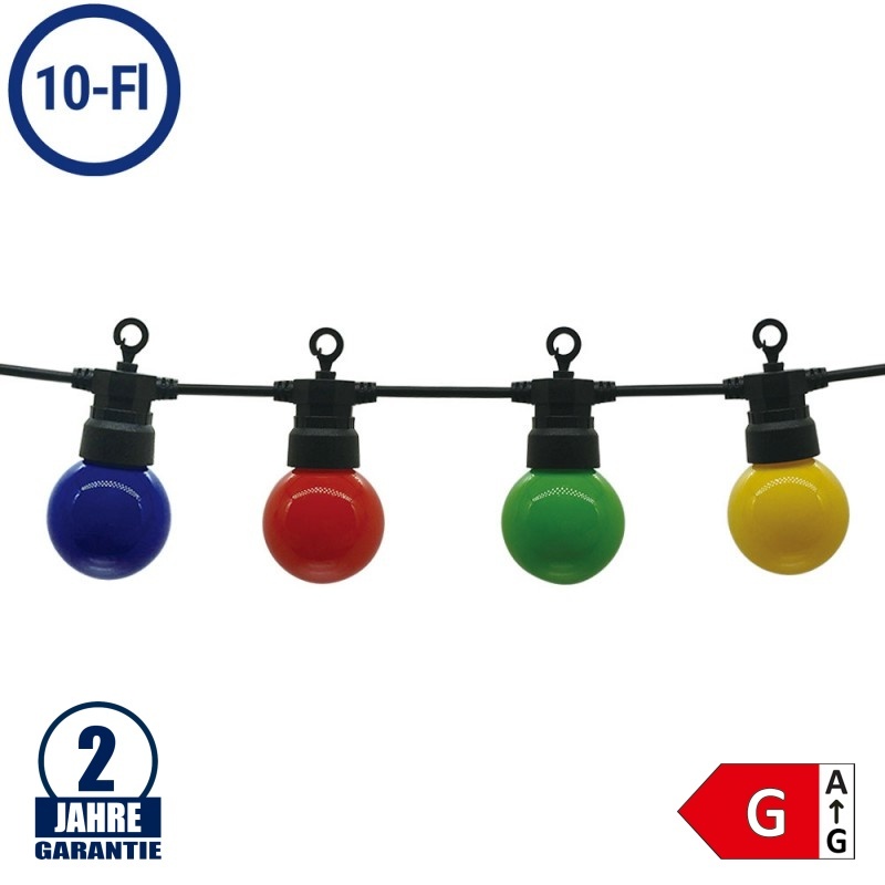 LED Party-Lichterkette Bunt 10-flammig Schwarz 8 Meter IP65